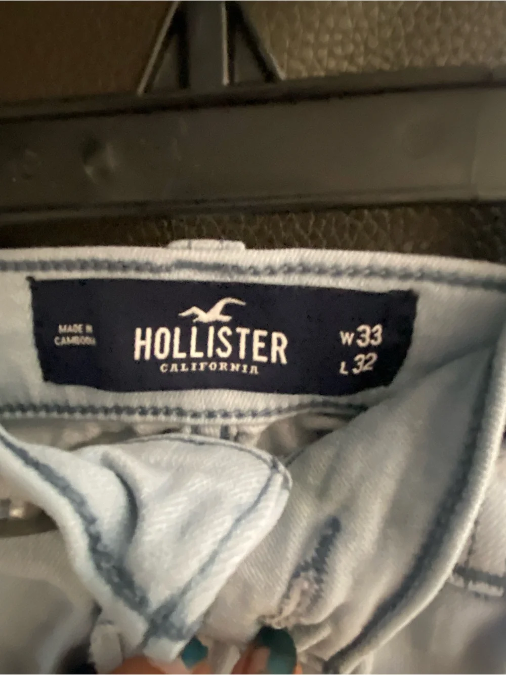 Mens Hollister California Pale Blue Distressed Stacked Skinny Jeans